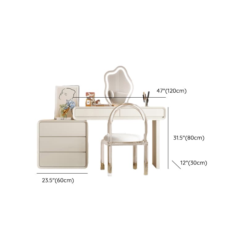 Standard Length Vanity Set with Upholstered Chair in Chalk, Synthetic Frame, and Lighted Mirror Including Seat thumbnail 16