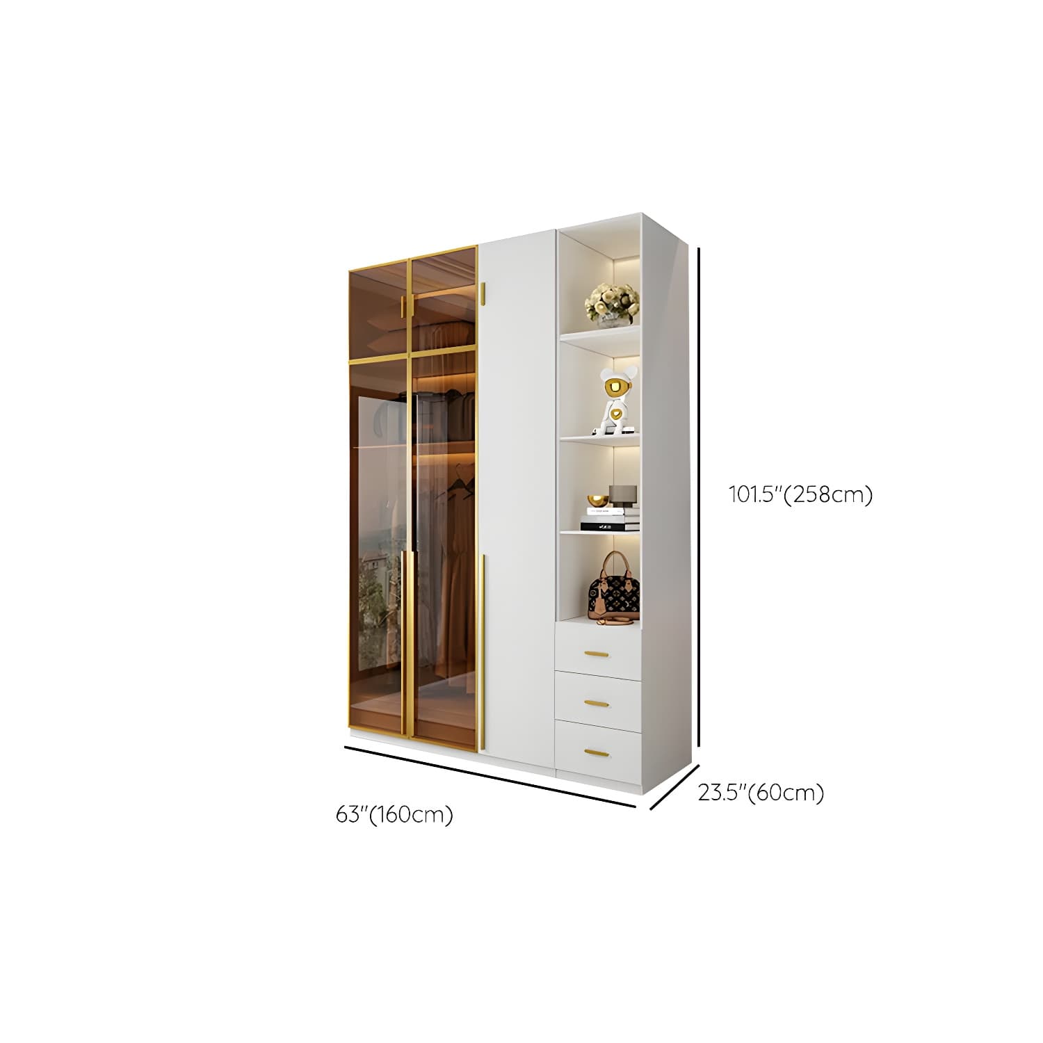 Modern White Wood Frame Wardrobe Armoire Freestanding Wardrobe with Soft Close Drawers thumbnail 27