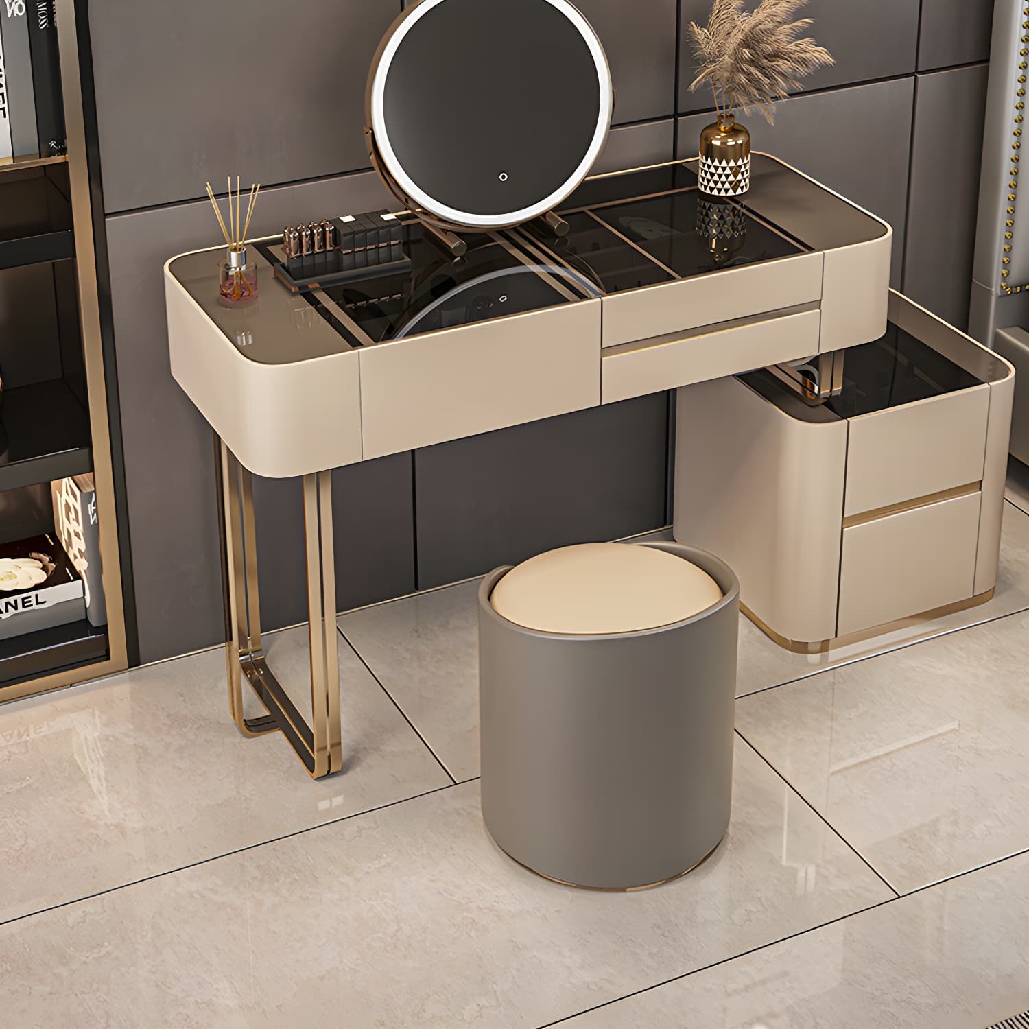 Luxurious Wood and Metal Make-up Vanity 5 Drawers & Lighted Mirror Dressing Table thumbnail 1