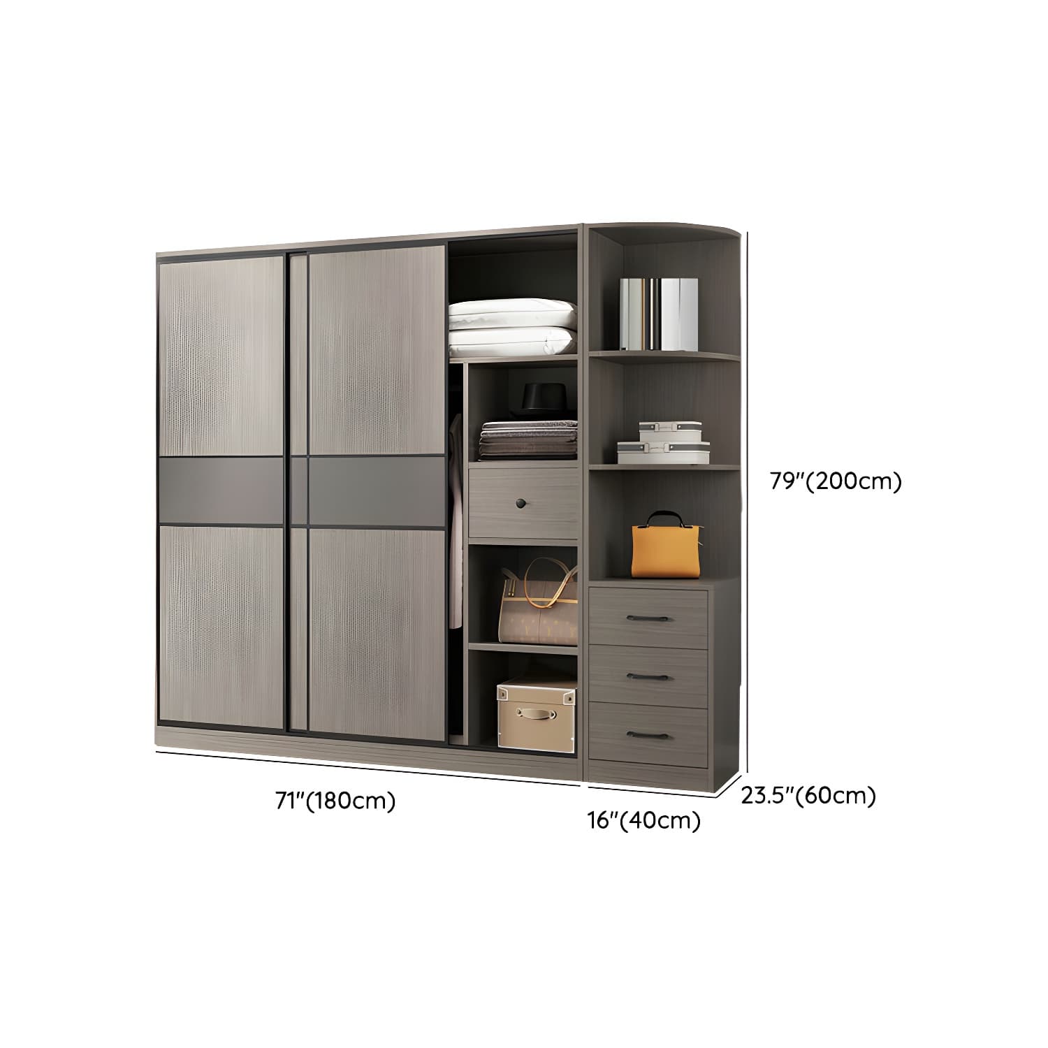 Contemporary Plate Storage Wood Wardrobe with Clothing Rod and Shelves in Light Grey thumbnail 17