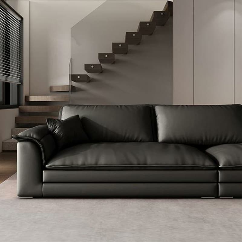 Black Cushion Back 30'' Interface Genuine Leather Sofa Pillow Top Arm thumbnail 8