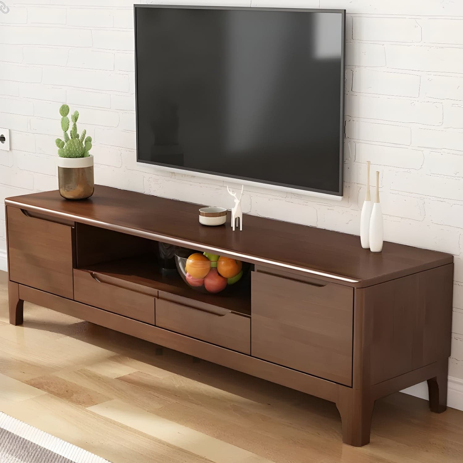 Scandinavian with Drawers Rubberwood with Cabinet TV Media Console thumbnail 4