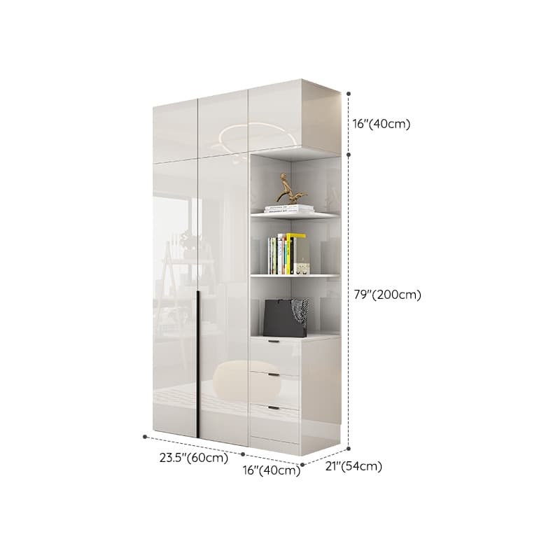 Solid Wood White Wardrobe Armoire with Drawers, Clothing Rod, and Shelves thumbnail 34