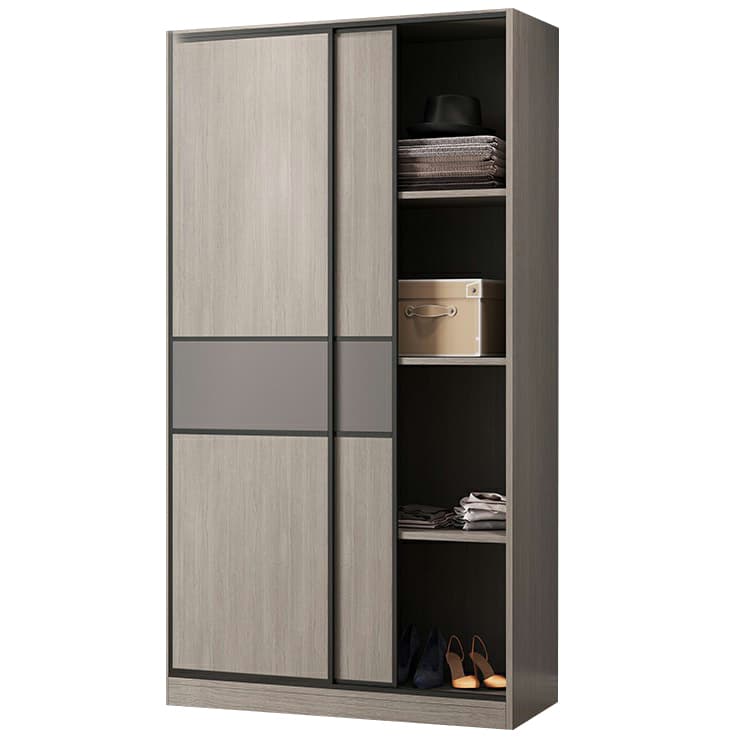 Contemporary Plate Storage Wood Wardrobe with Clothing Rod and Shelves in Light Grey thumbnail 5