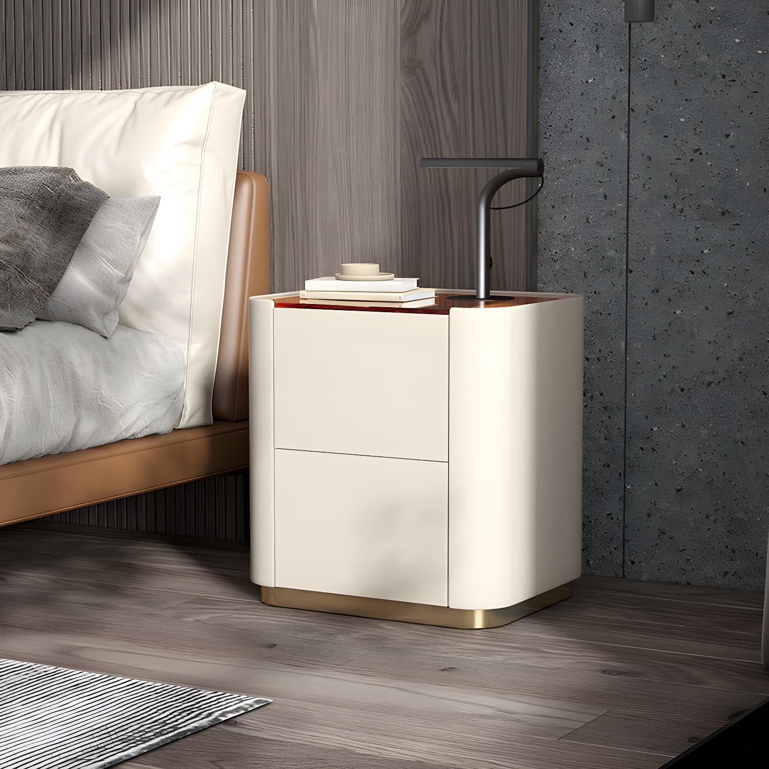 Wooden Nightstand with Tempered Glass 21.65" Tall 2 - Drawer Nightstand thumbnail 17
