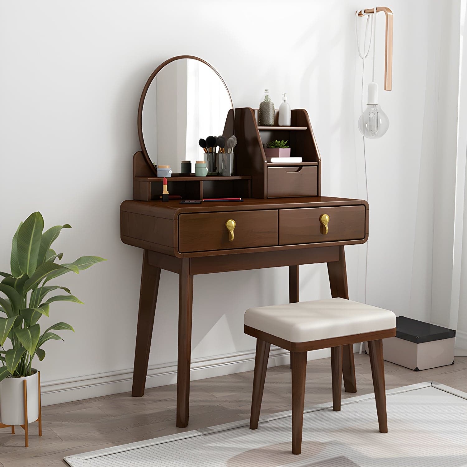 Scandinavian 3-Drawer Dressing Table Solid Wood Vanity Makeup Table Set thumbnail 6