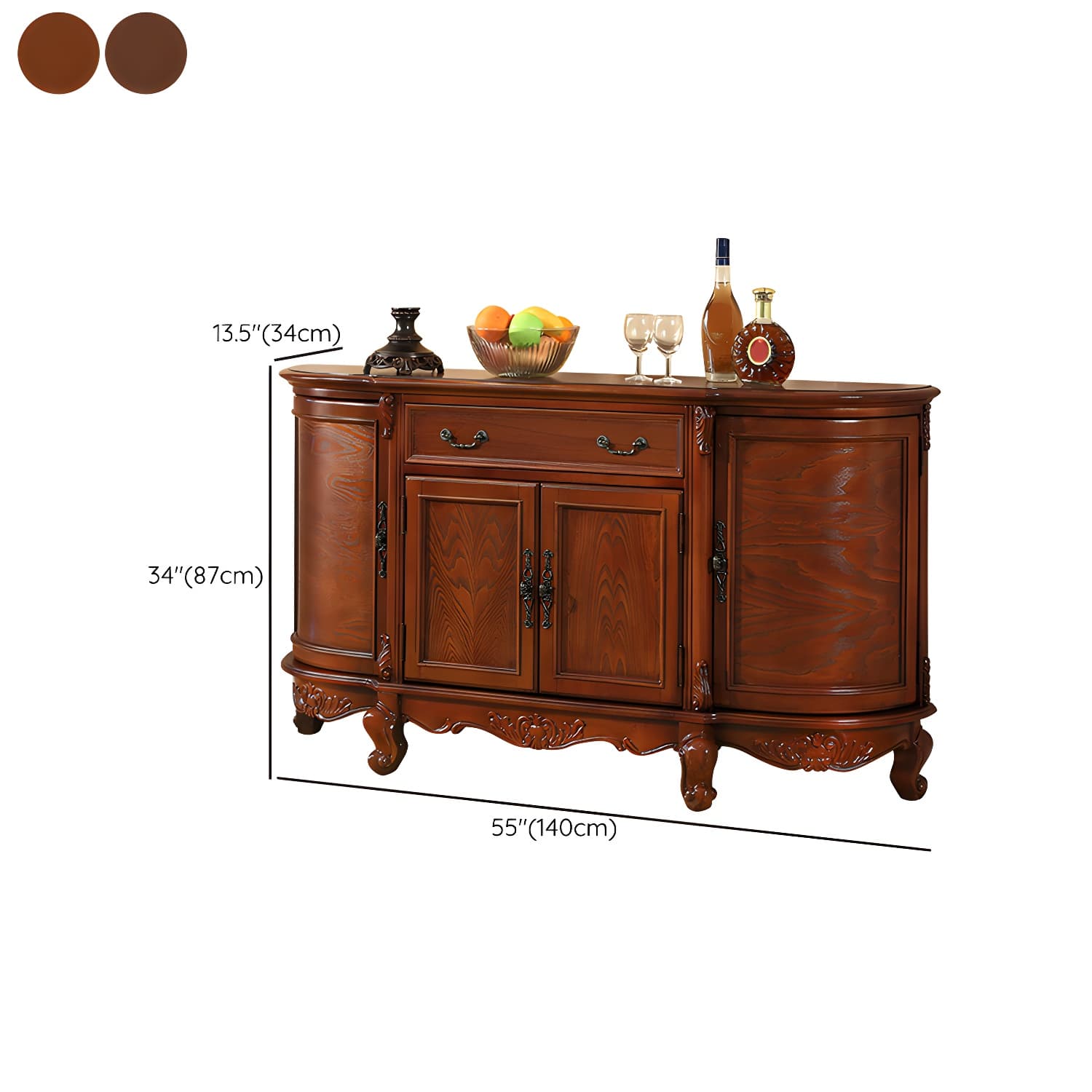 Traditional Style Wood Sideboard Credenza with 4 Cabinets and Drawers and 3 Interior Shelves thumbnail 12