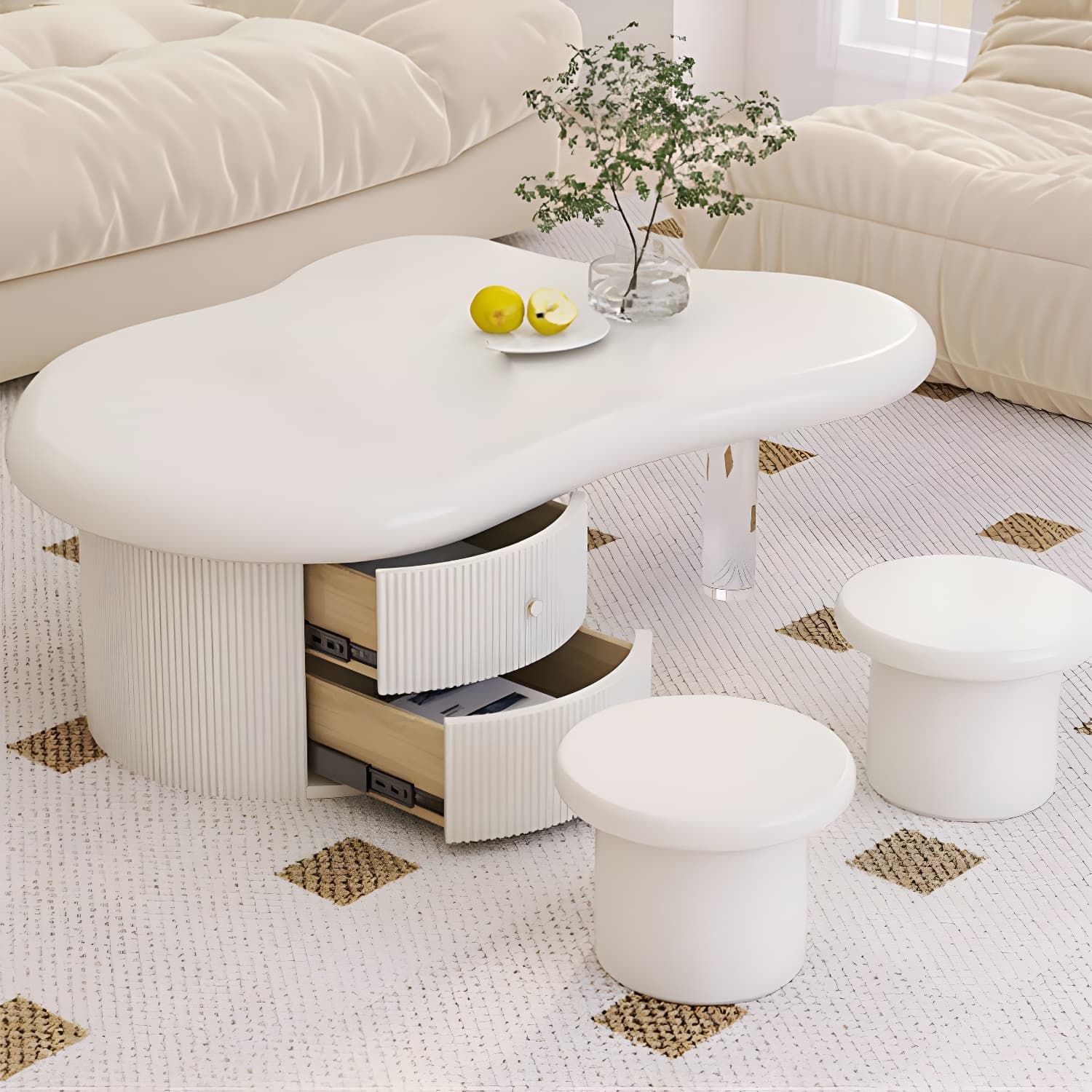 Nordic Irregular Coffee Table in White of 15.7" H with Acrylic Legs thumbnail 4