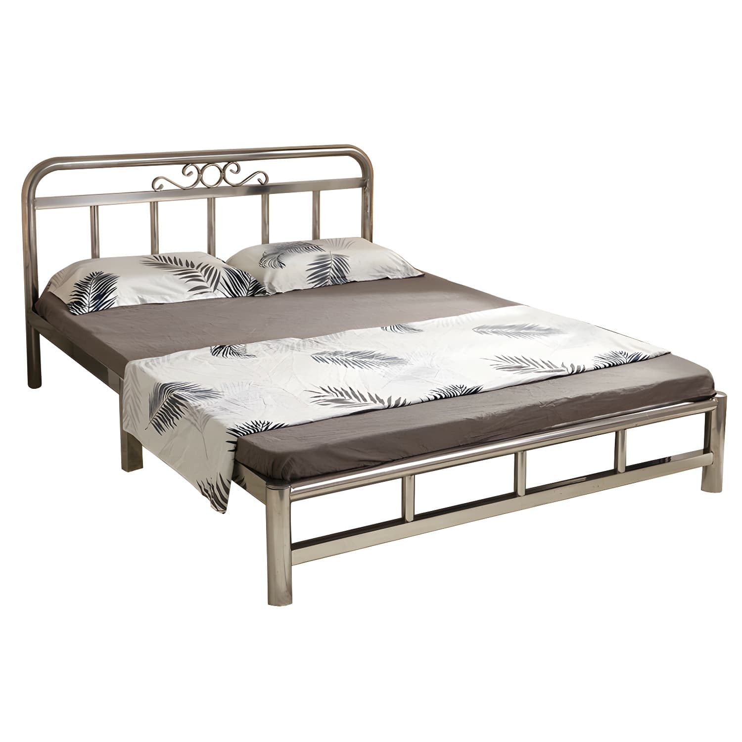 Silver Modern Steel Bed Rectangular Minimalist Bed with Metal Legs thumbnail 5