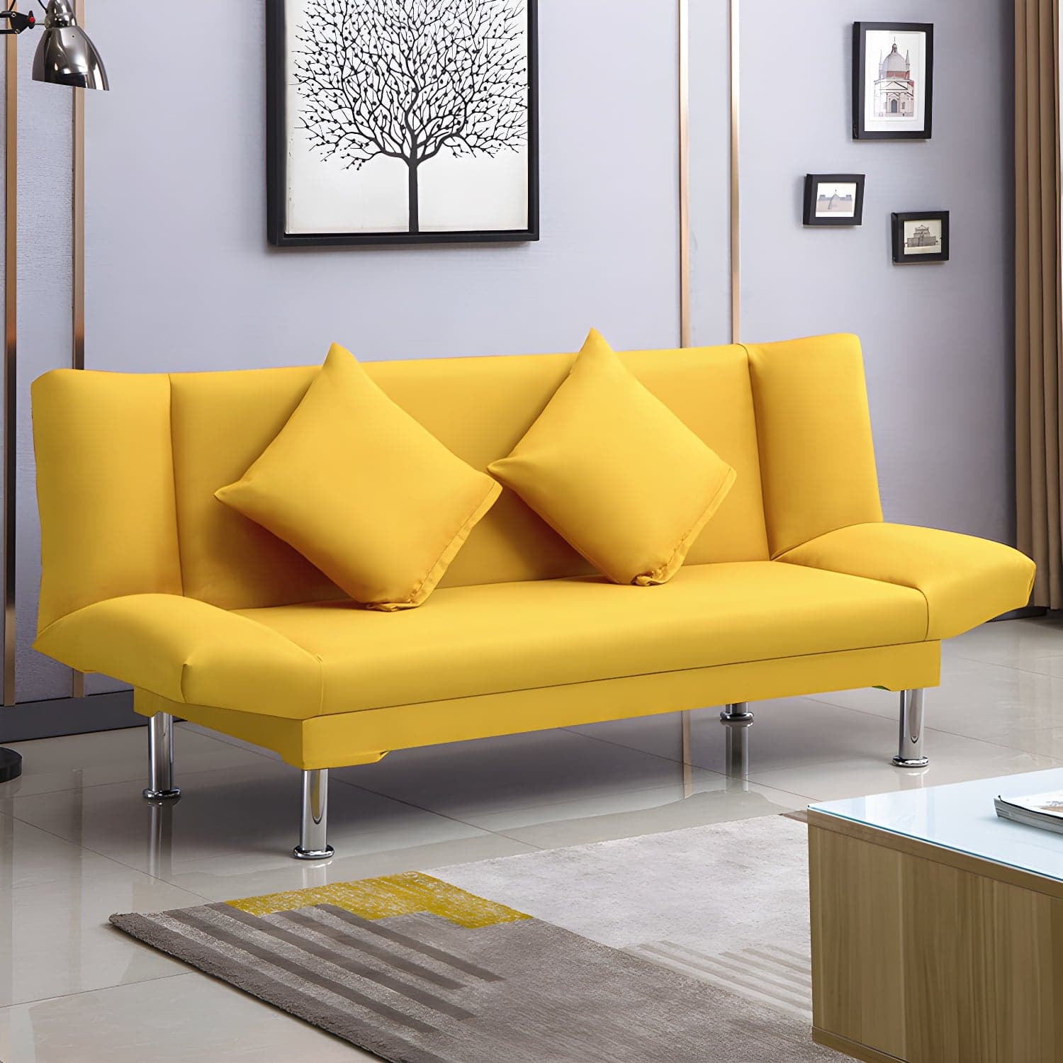 Silver Transitional Modern Tight Back Sofa Bed 29.53"High Armless Sofa Bed thumbnail 46