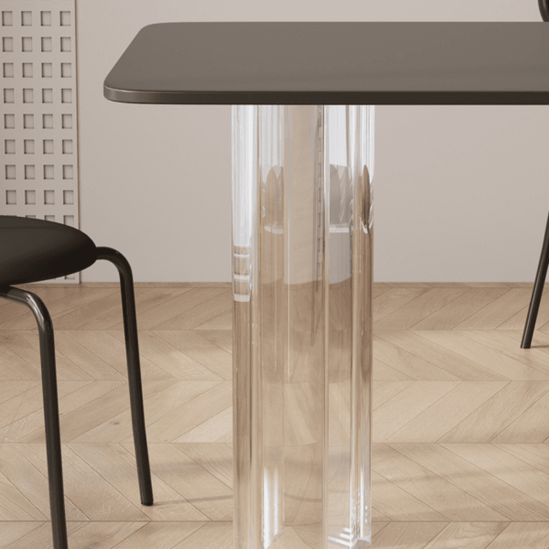 Minimalist Rectangular Slate Stone Dining Table Set with 4 Legs and Padded Chair Back thumbnail 6