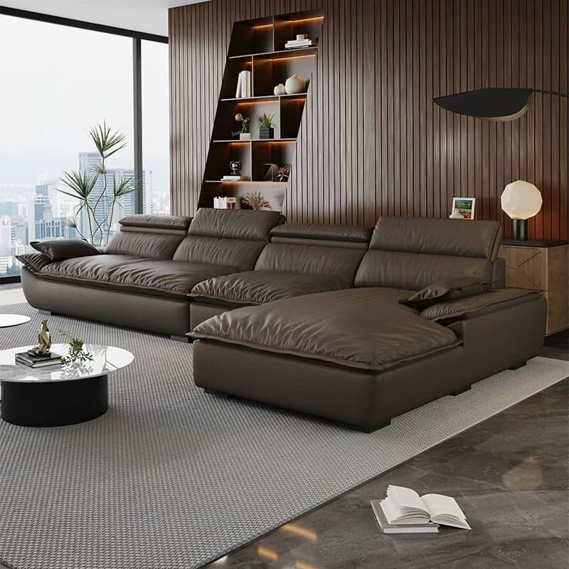 L-Shape Leather Sofa Recliner in White/Espresso/Beige with Right Hand Facing Orientation thumbnail 3