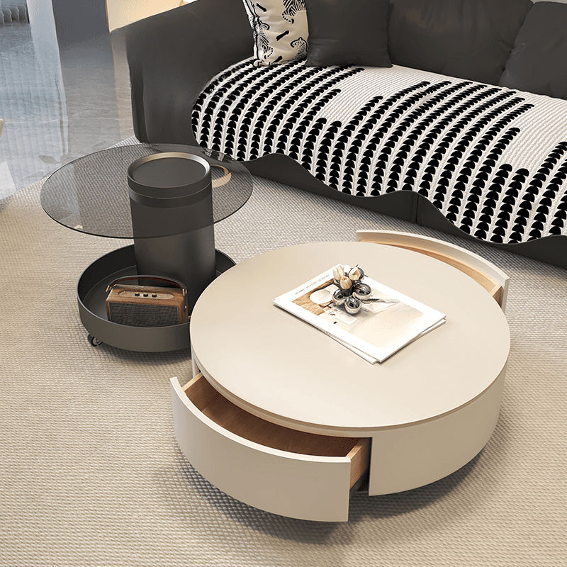 Rounded Coffee Table with 2 Drawers for Indoor Use in a Modern Style thumbnail 5
