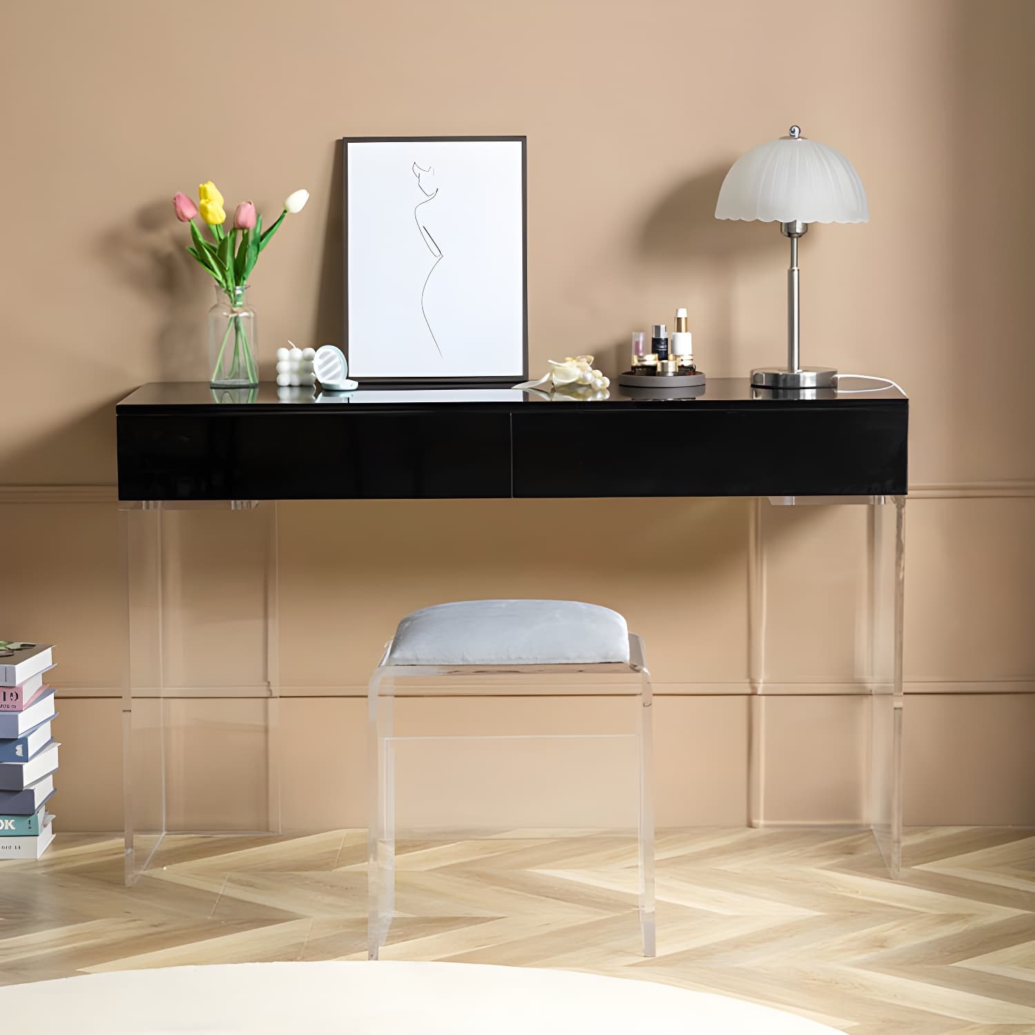 Contemporary Acrylic Vanity Desk 2-Drawer Vanity Dressing Table thumbnail 6
