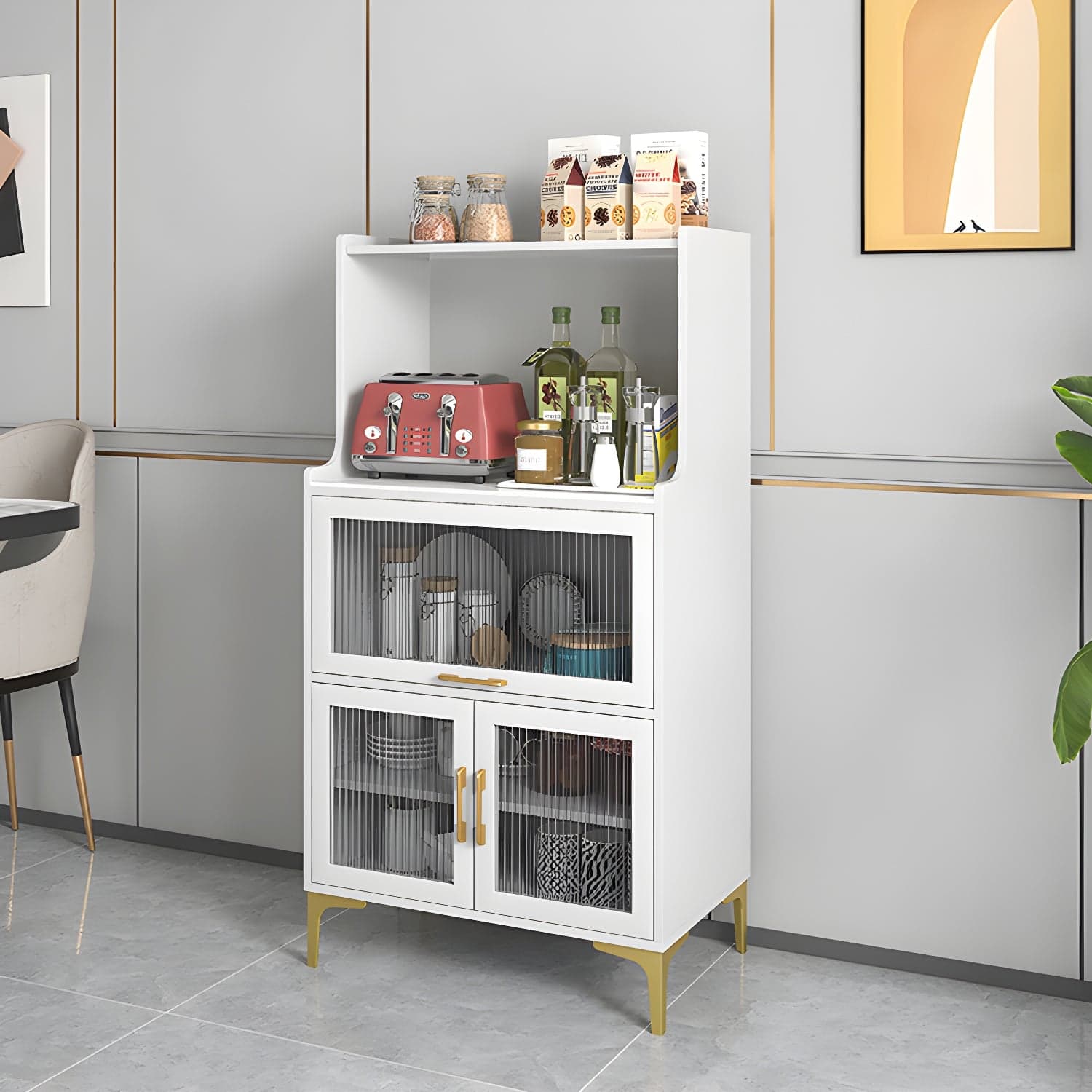 Sintered Stone Countertop Dining Server Manufactured Wood Kitchen Server with Glass Doors thumbnail 2