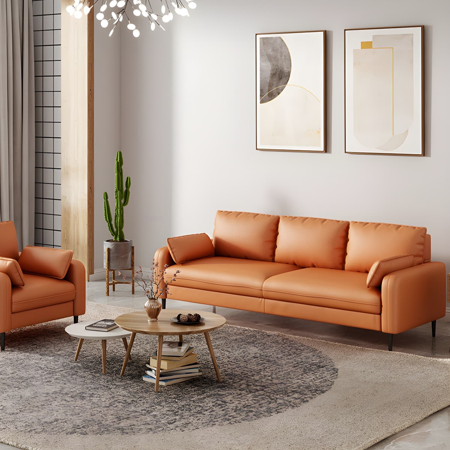 3-Seater Faux Leather Sofa Mid Century Loose Back Square Arm Settee thumbnail 10