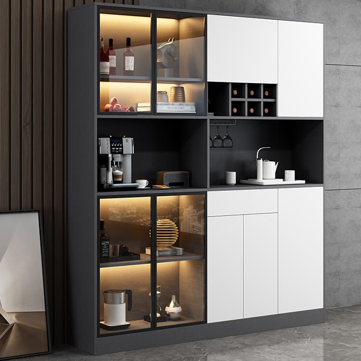 Wood Living Room Sideboard Cabinet Modern Credenza with Storage and Glass Door thumbnail 3