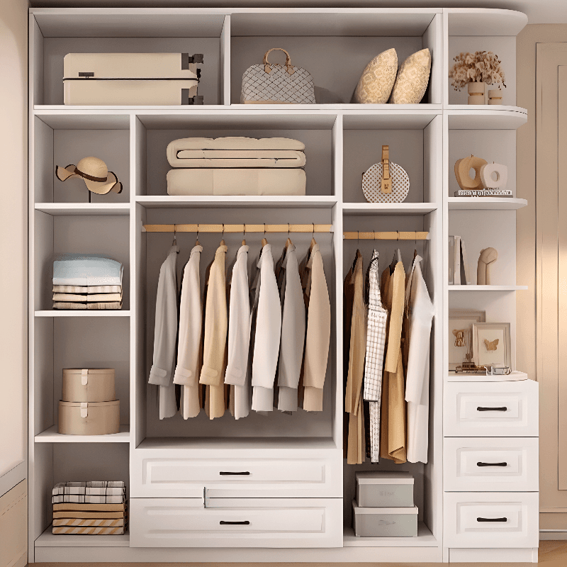 Casual Chalk Timber Wardrobe with Soft Close Drawer and Door, Interior Shelves, Hanging Rod thumbnail 4