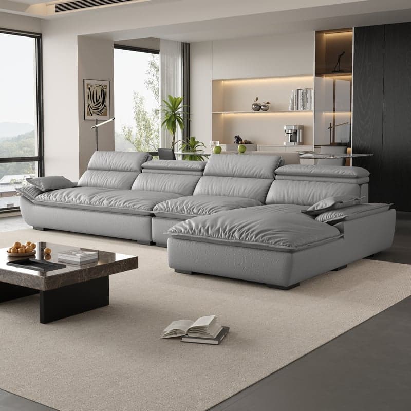L-Shape Leather Sofa Recliner in White/Espresso/Beige with Right Hand Facing Orientation thumbnail 7