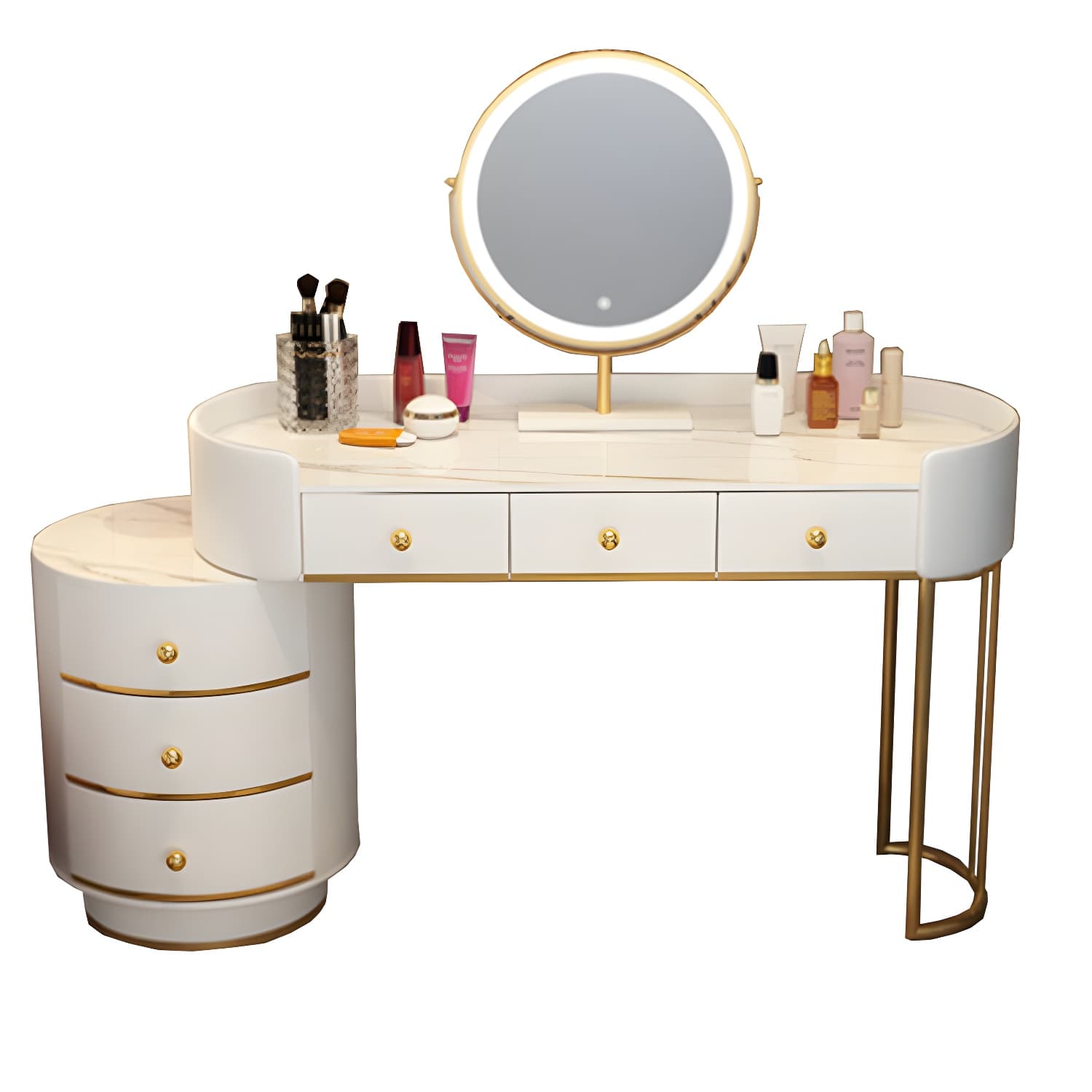 Lighted Mirror Makeup Counter Bedroom Makeup Vanity Desk Table with Drawer thumbnail 15