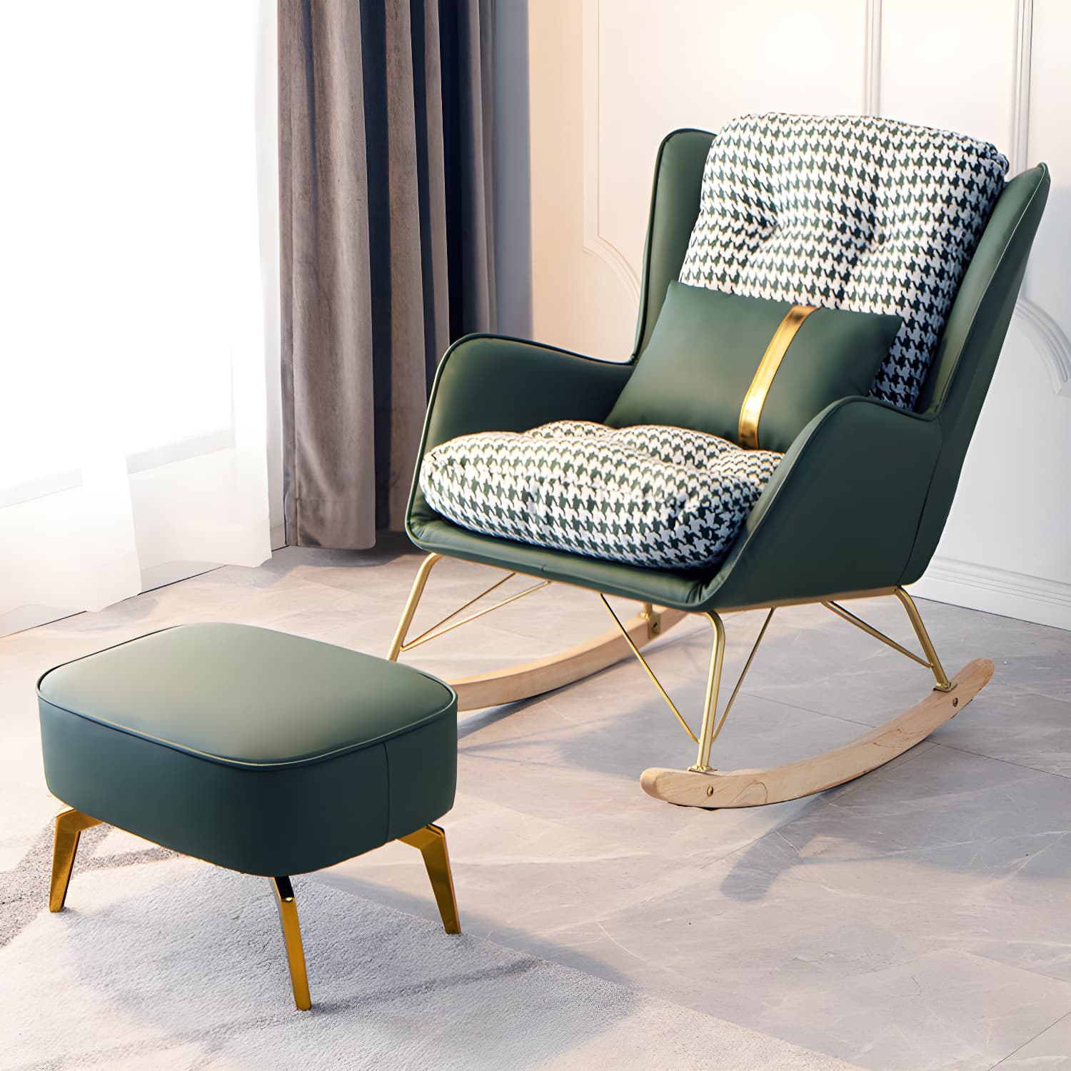 Modern Upholstered Rocker Chair Metal Frame Friction Resistant Rocker Chair for Home thumbnail 1