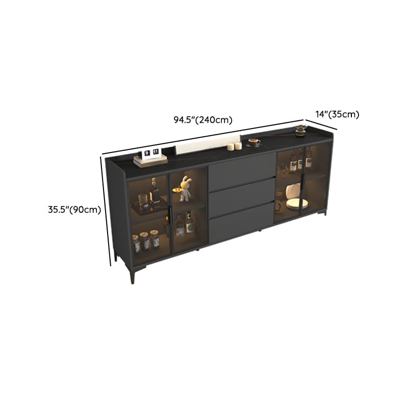 Ground Buffet Table/Server with Stone Countertop, Glass Doors, and Flexible Shelf Storage Compartment thumbnail 18