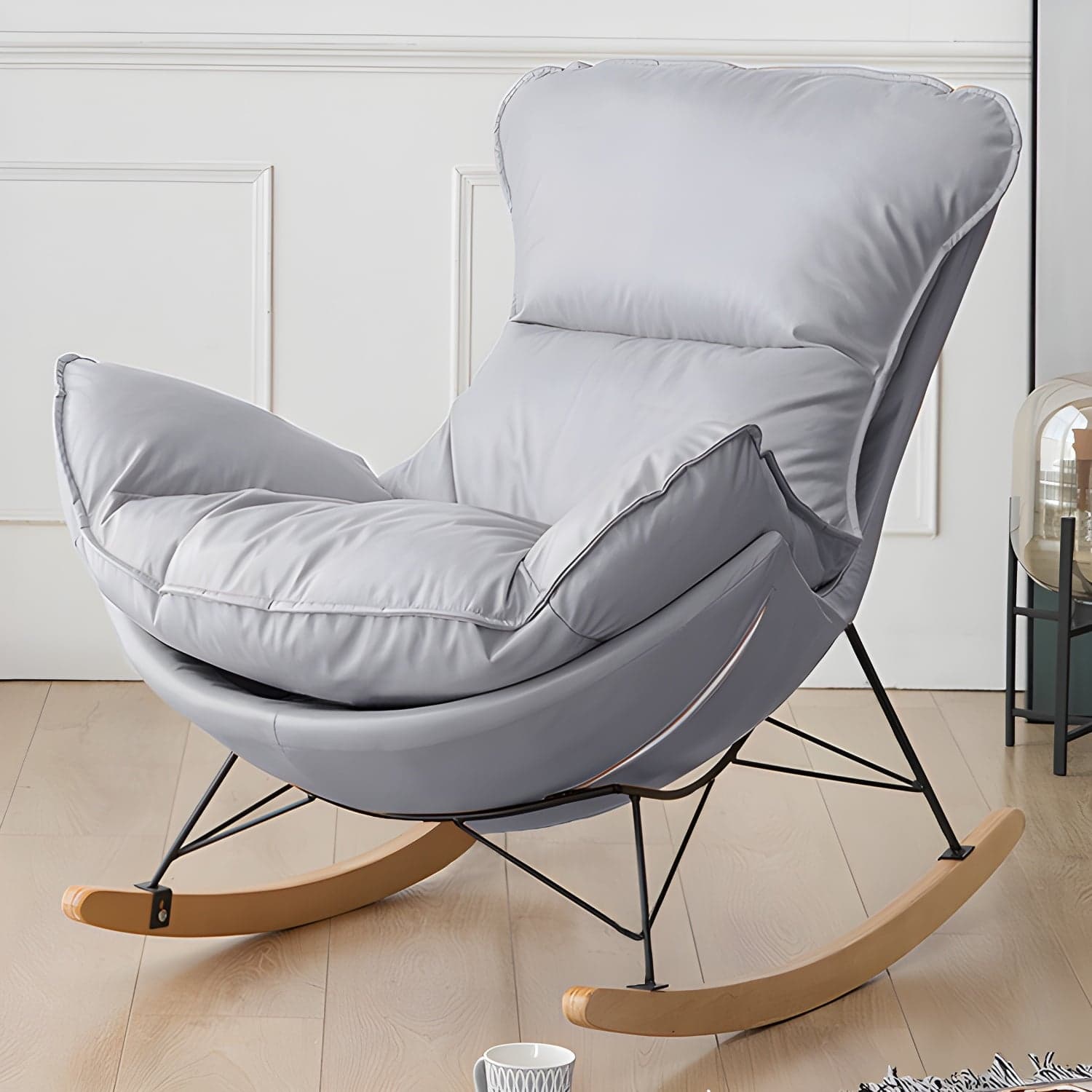 Stylish and Comfortable Modern Upholstered Rocking Chair with Removable Back Cushion thumbnail 5