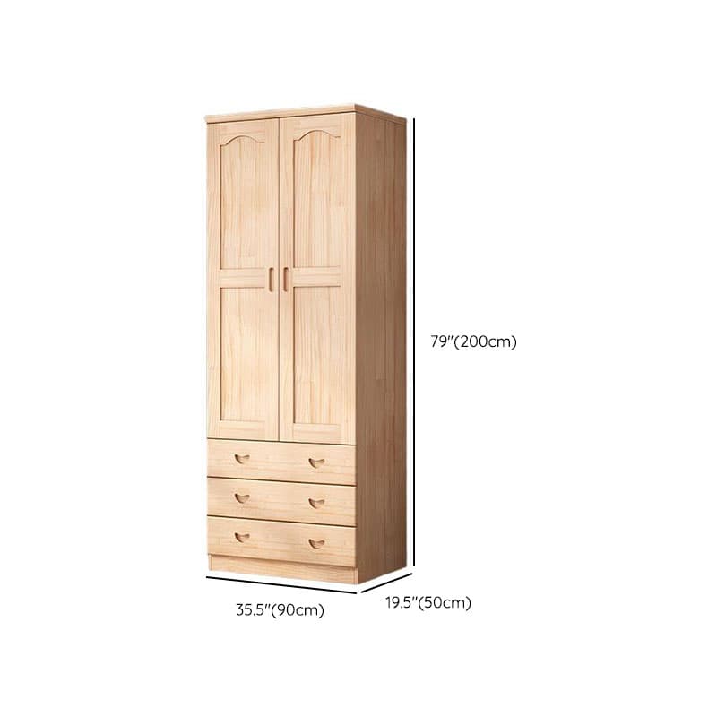 Natural Finish Minimalist Pine Wood Cabinet Armoire with 3-Drawer, Interior Shelves, and Clothing Rod thumbnail 16