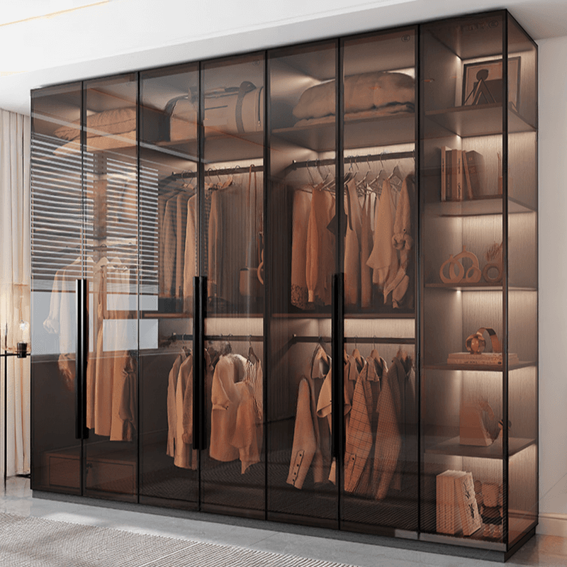Transparent Simplistic Vitreous Wardrobe Closet with Soft Close Door, Interior Shelves, and Hanging Rod thumbnail 4