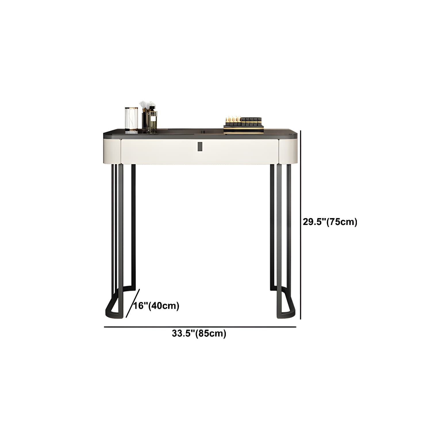 Modern Minimalist White Vanity Table Set 29.53" H Glass Top Vanity Table with Storage thumbnail 17