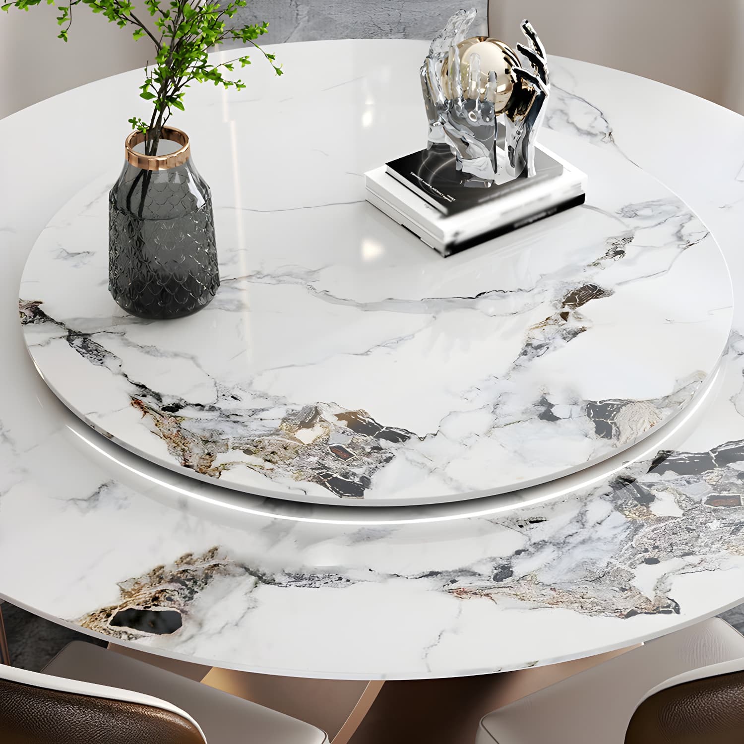 Modern 1/4/7 Pieces Dining Table Set with Sintered Stone Top Stainless Steel Dinette Set thumbnail 8