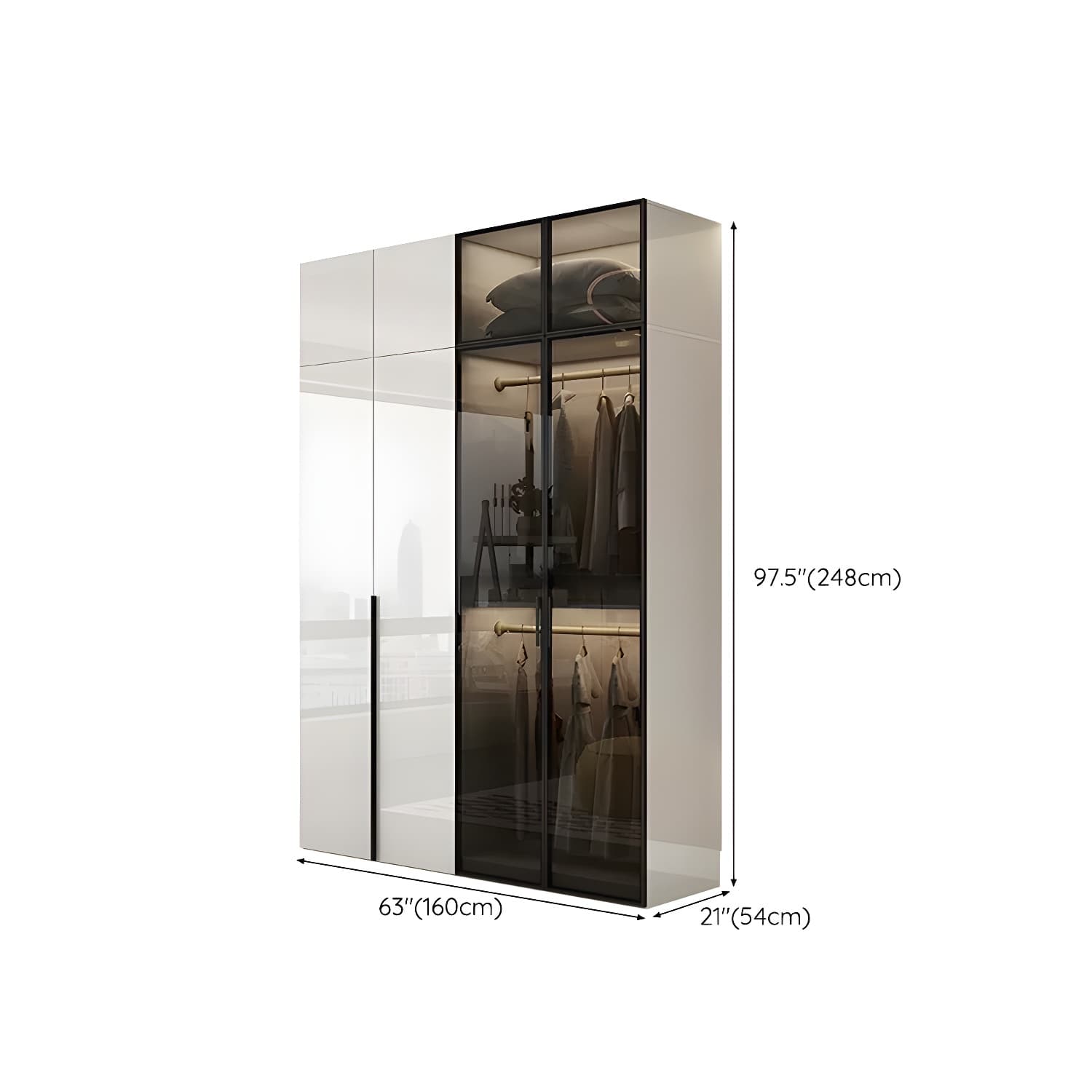 Sleek White Wood Wardrobe Armoire with Soft Close Drawers and Shelves thumbnail 21