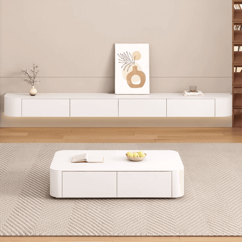 Contemporary Wall Mounted TV Stand with Door Living Room, Gray/White thumbnail 3