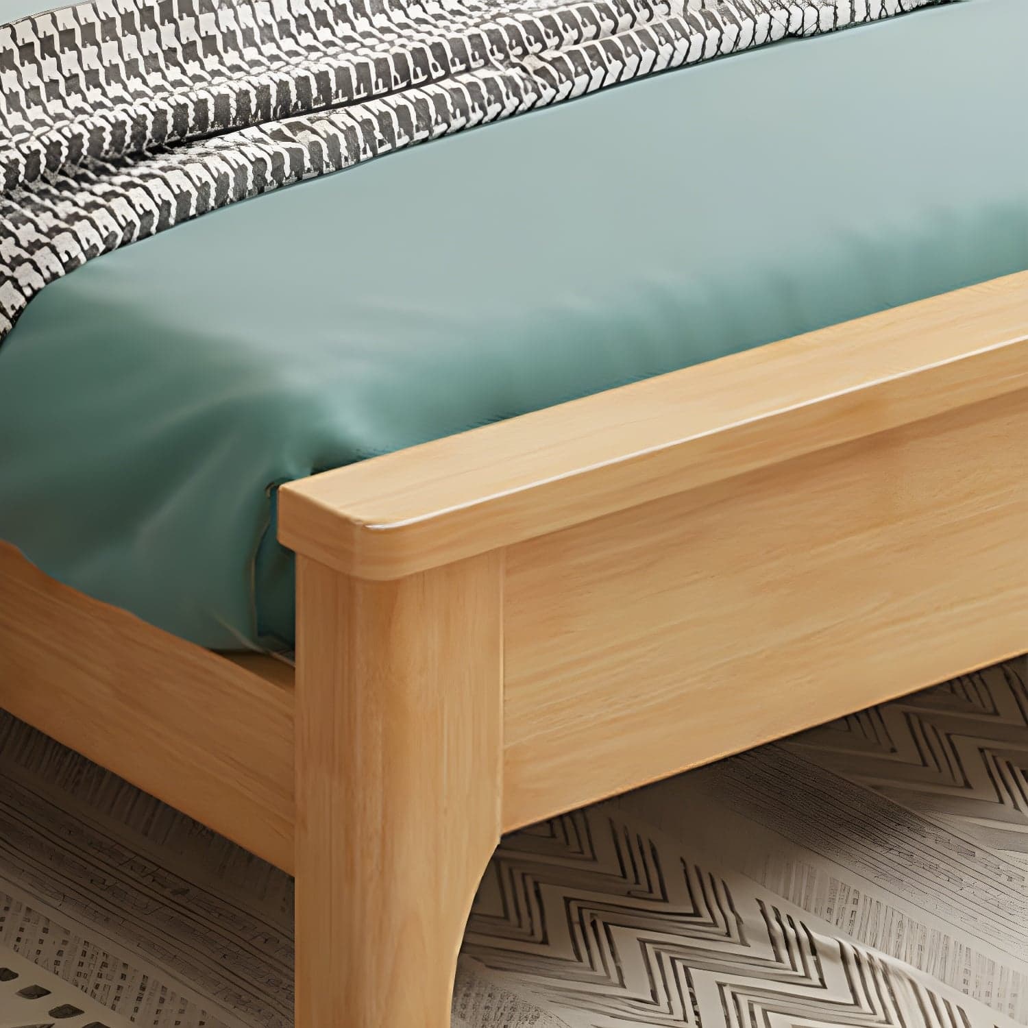 84.65 inch Wide Scandinavian Bed Frame Solid Wood Standard Bed with Headboard thumbnail 9