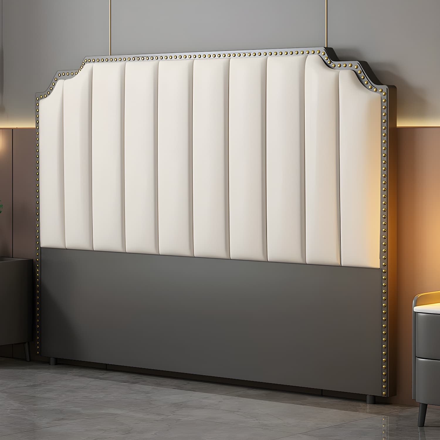 Modern Wood Panel Headboard Upholstered Sponge Fully in Lavish Gray Colors with Elegant Legs thumbnail 3