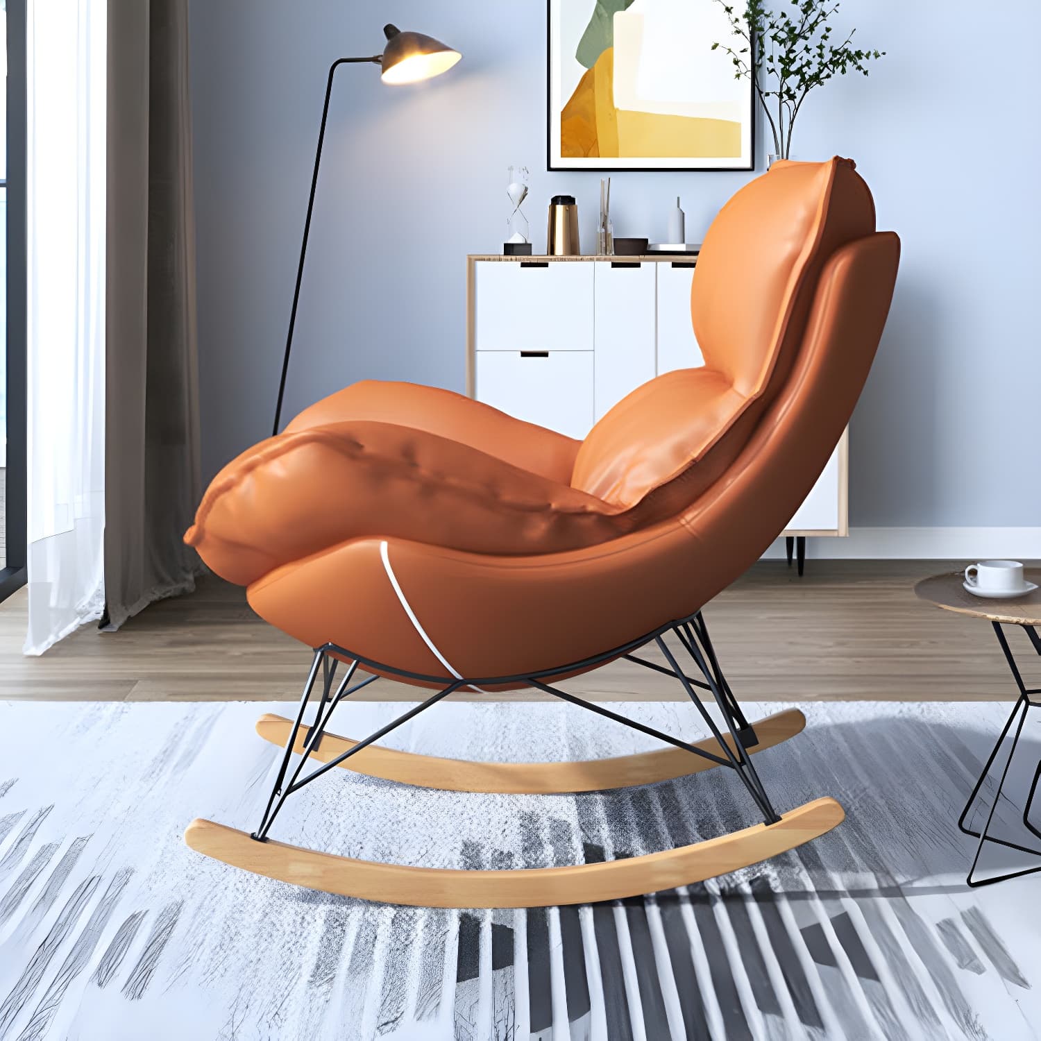 Contemporary Rocking Chair Solid Wood Rocker Chair with Removable Cushions thumbnail 10