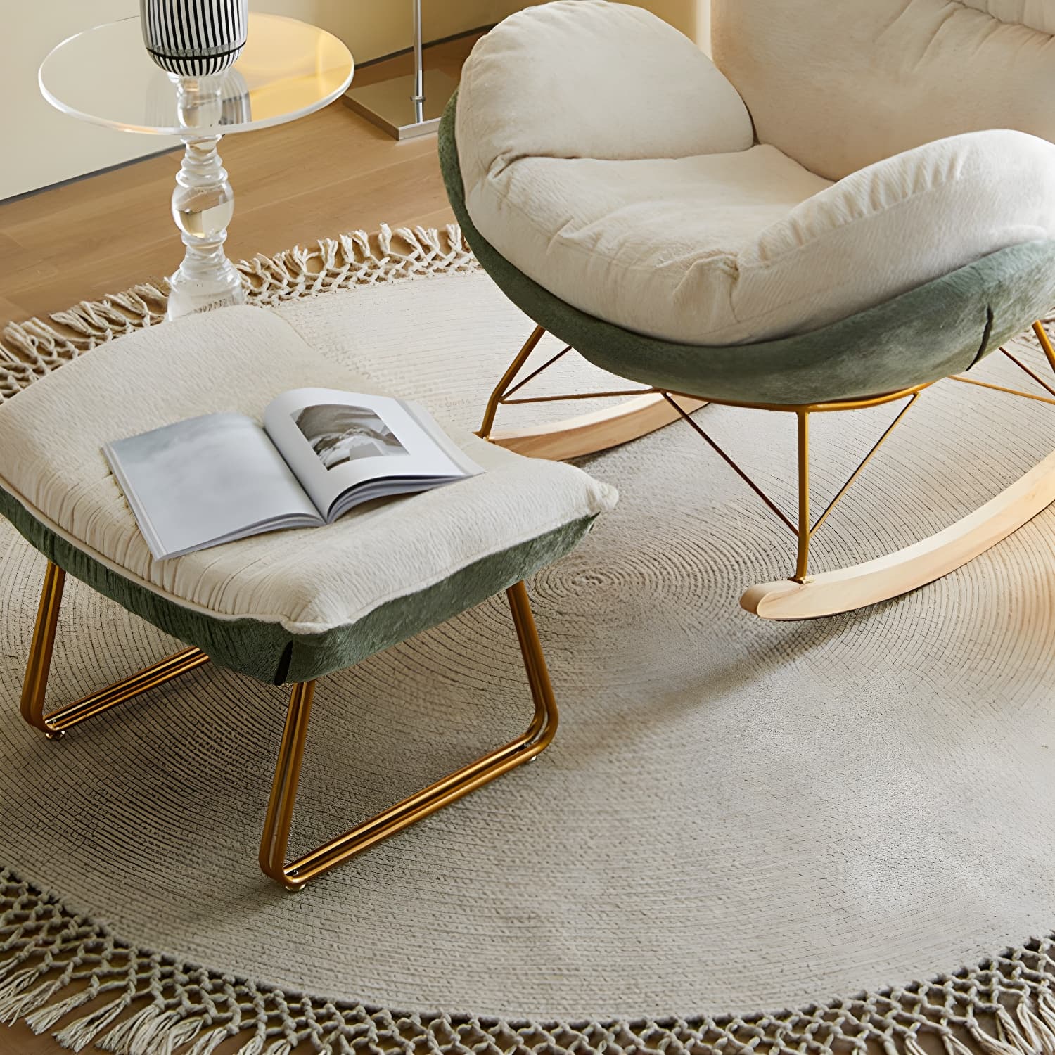 Scandinavia Rocking Accent Chair with Removable Cushions in Solid Wood thumbnail 17