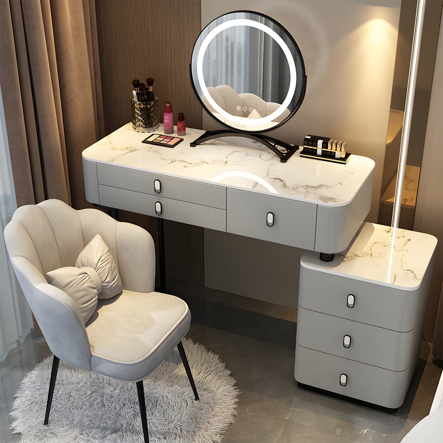 Glam Bedroom Vanity Dressing Table Stone Makeup Vanity Desk with Drawer thumbnail 5