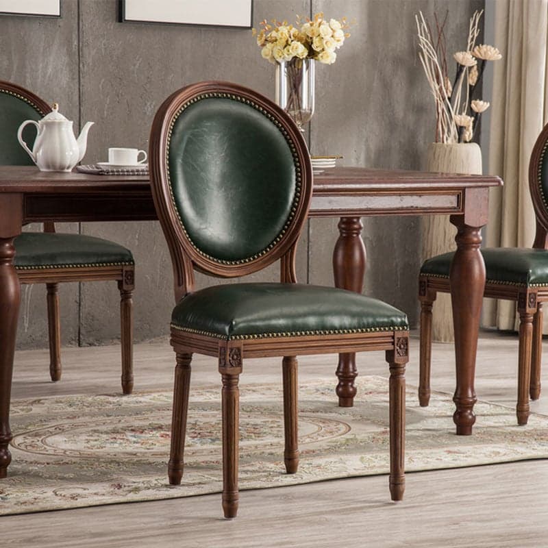 Traditional Antiqued Wood Sturdy Nailhead Trim King Louis Arm Chair/Armless Chair with Outlined and Foot Pads thumbnail 1