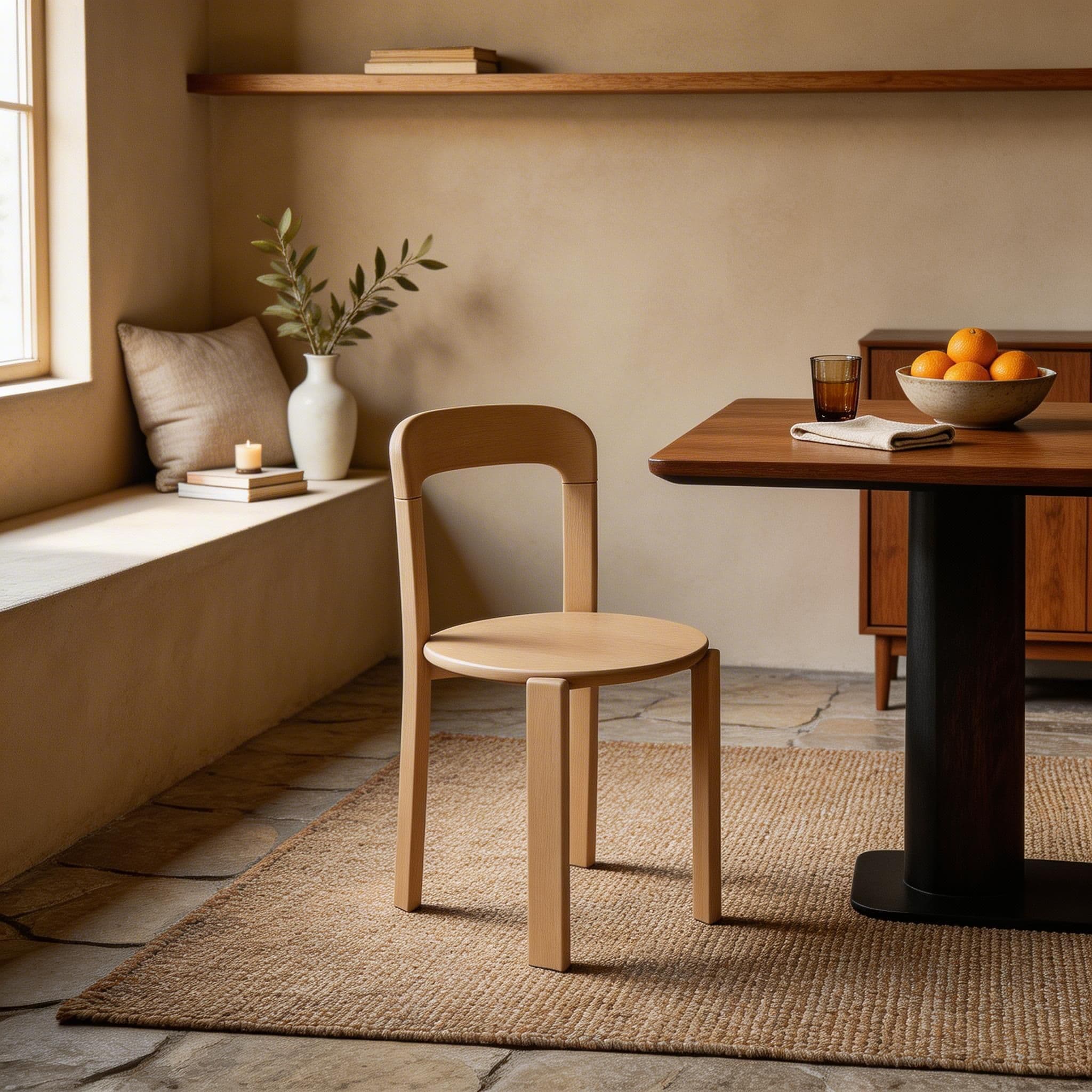 Scandinavian Natural Wood Armless Kitchen Chair 15.3inch Wide Non-Swivel 1 Piece thumbnail 31
