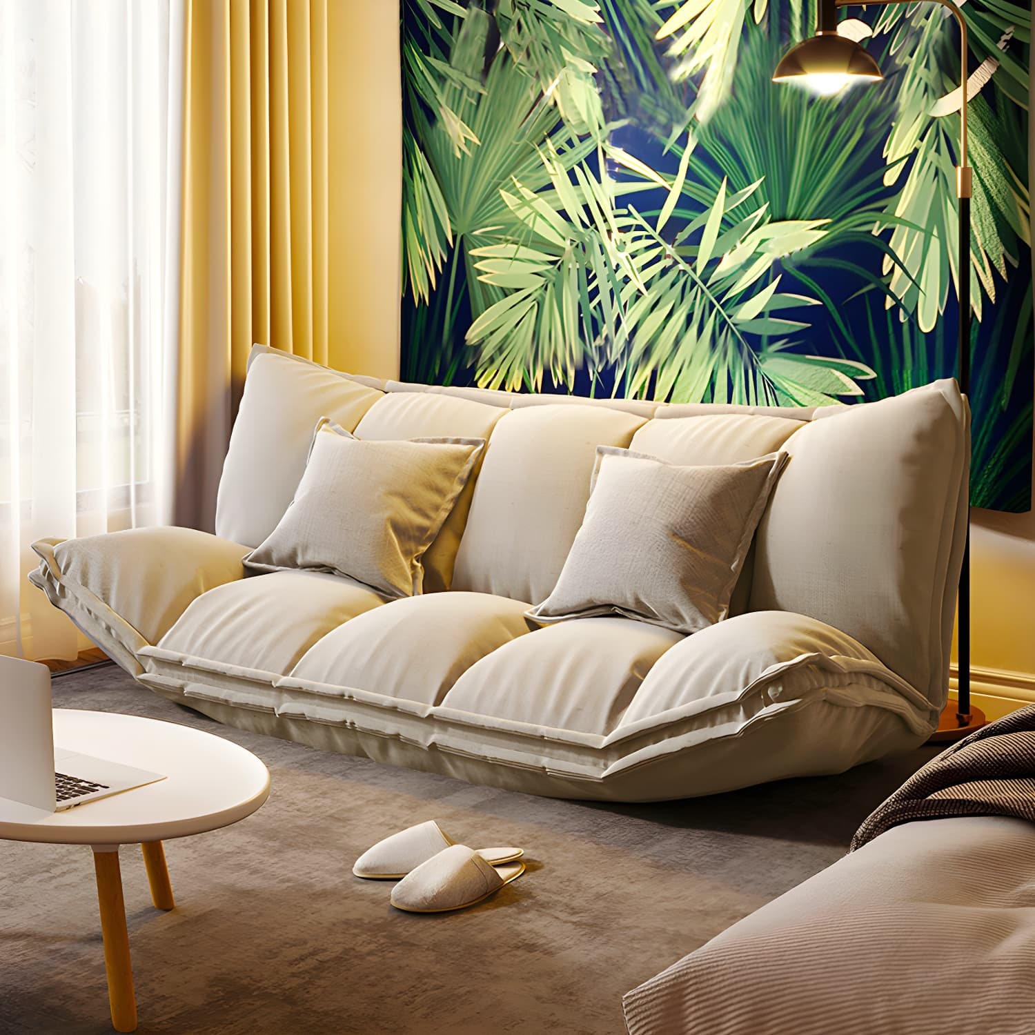 Modern Tight Back Convertible Sleeper Sofa Fabric Armless Solid Color Sofa thumbnail 10