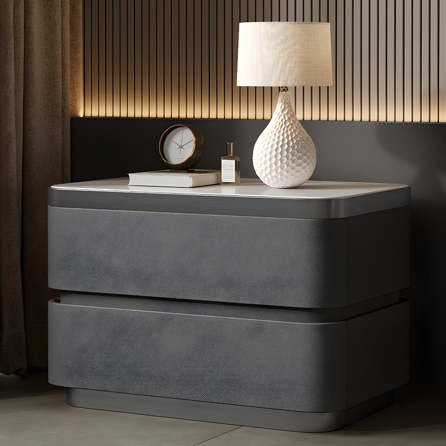 Scandinavian Bedside Cabinet Made of Solid Wood with Two Drawers for Bedroom thumbnail 5