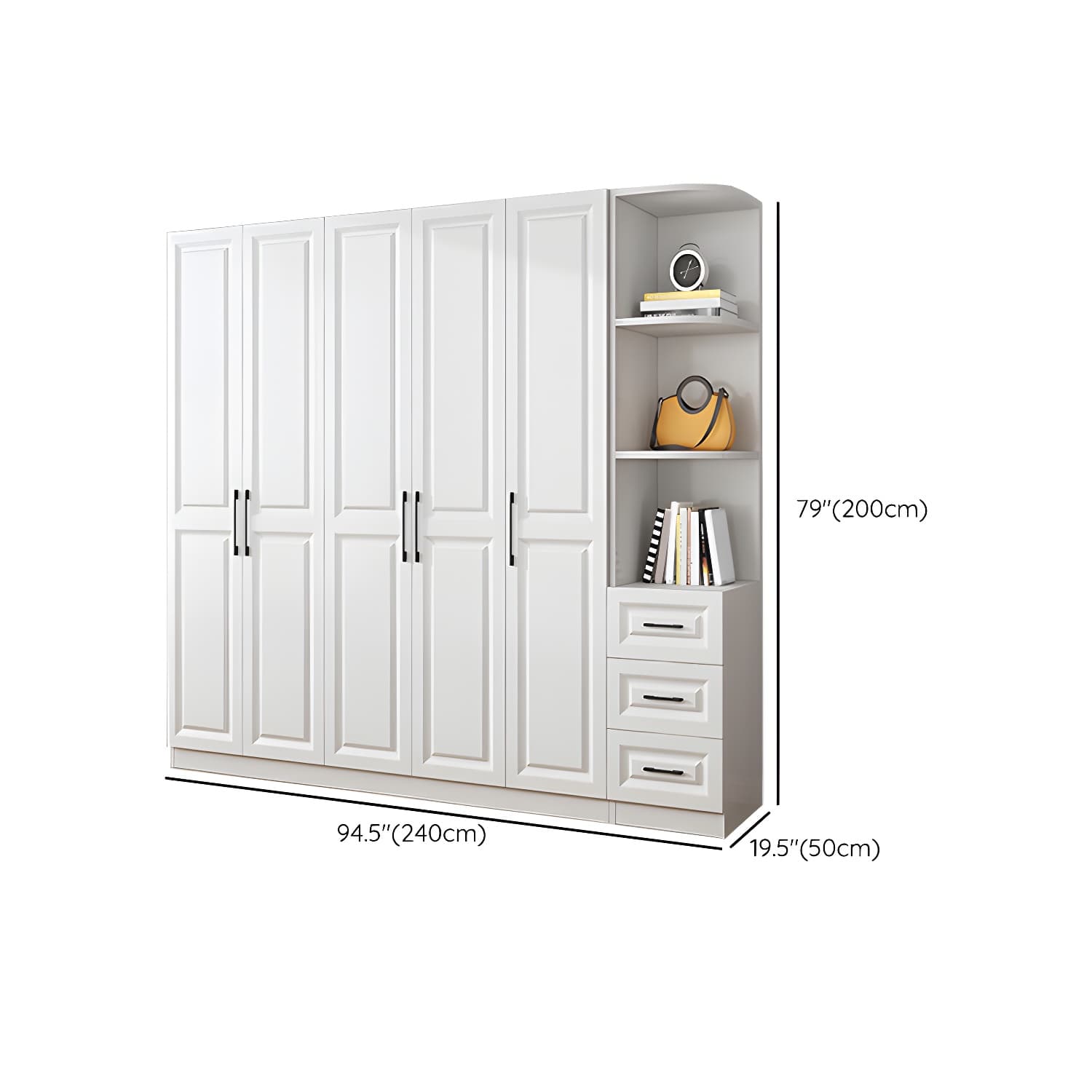 Modern White Wood Wardrobe Armoire with Shelves & Clothing Rod - Spacious and Stylish thumbnail 30