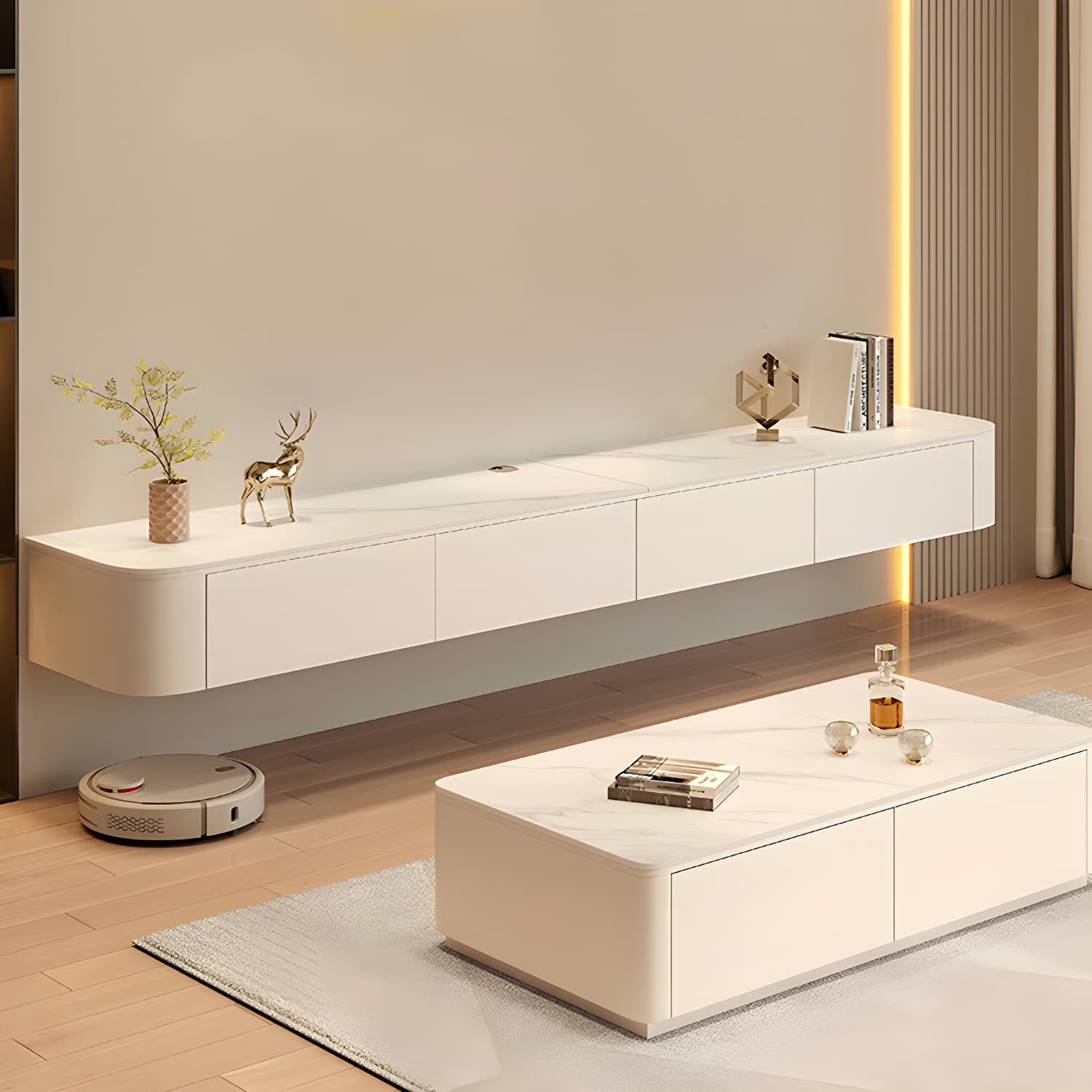 Contemporary TV Stand with Drawers and Cabinets - Modern Style Low Profile Entertainment Center thumbnail 4