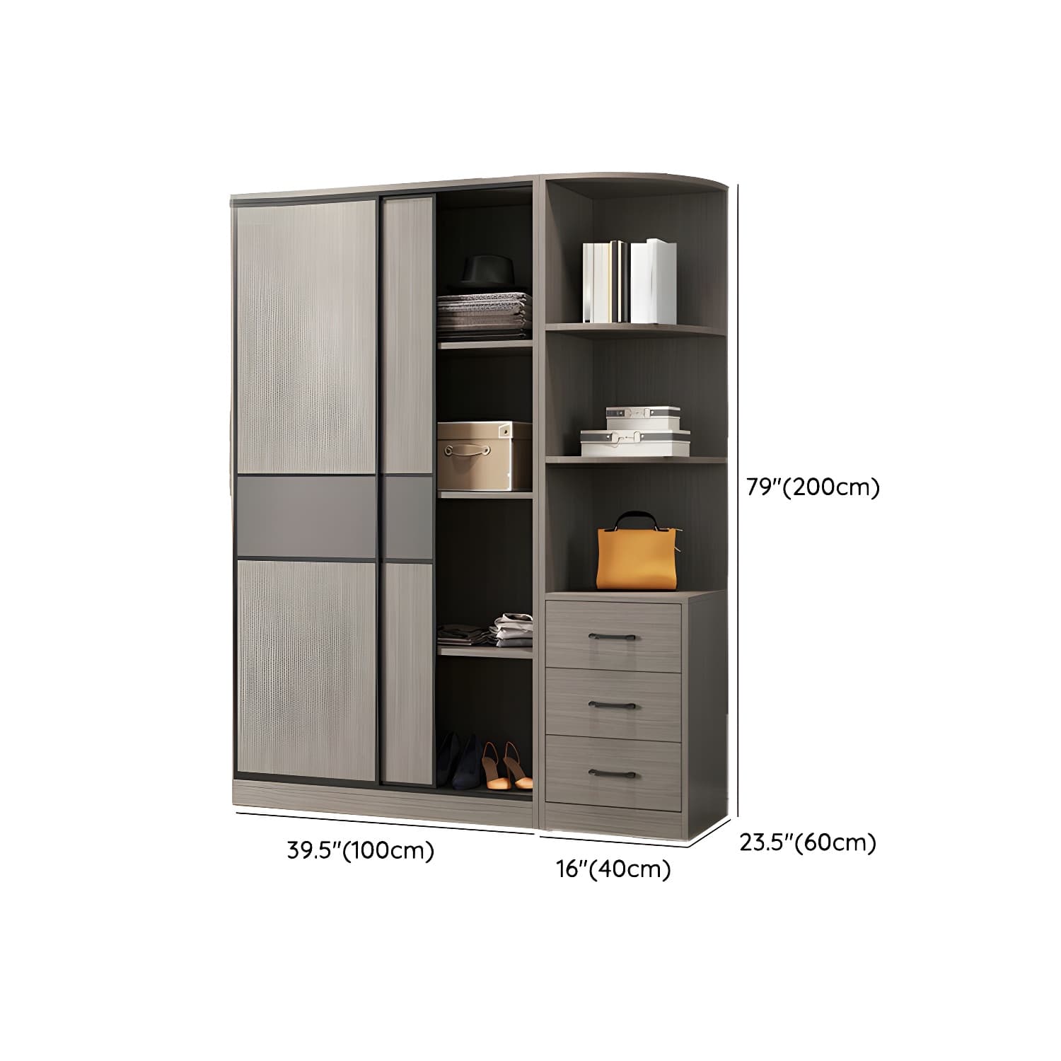 Contemporary Plate Storage Wood Wardrobe with Clothing Rod and Shelves in Light Grey thumbnail 13