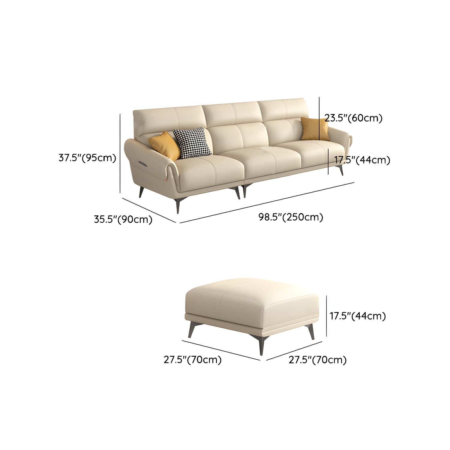 Faux Leather Flared Arm Sofa in Beige of 37.4" H with Cushions thumbnail 20