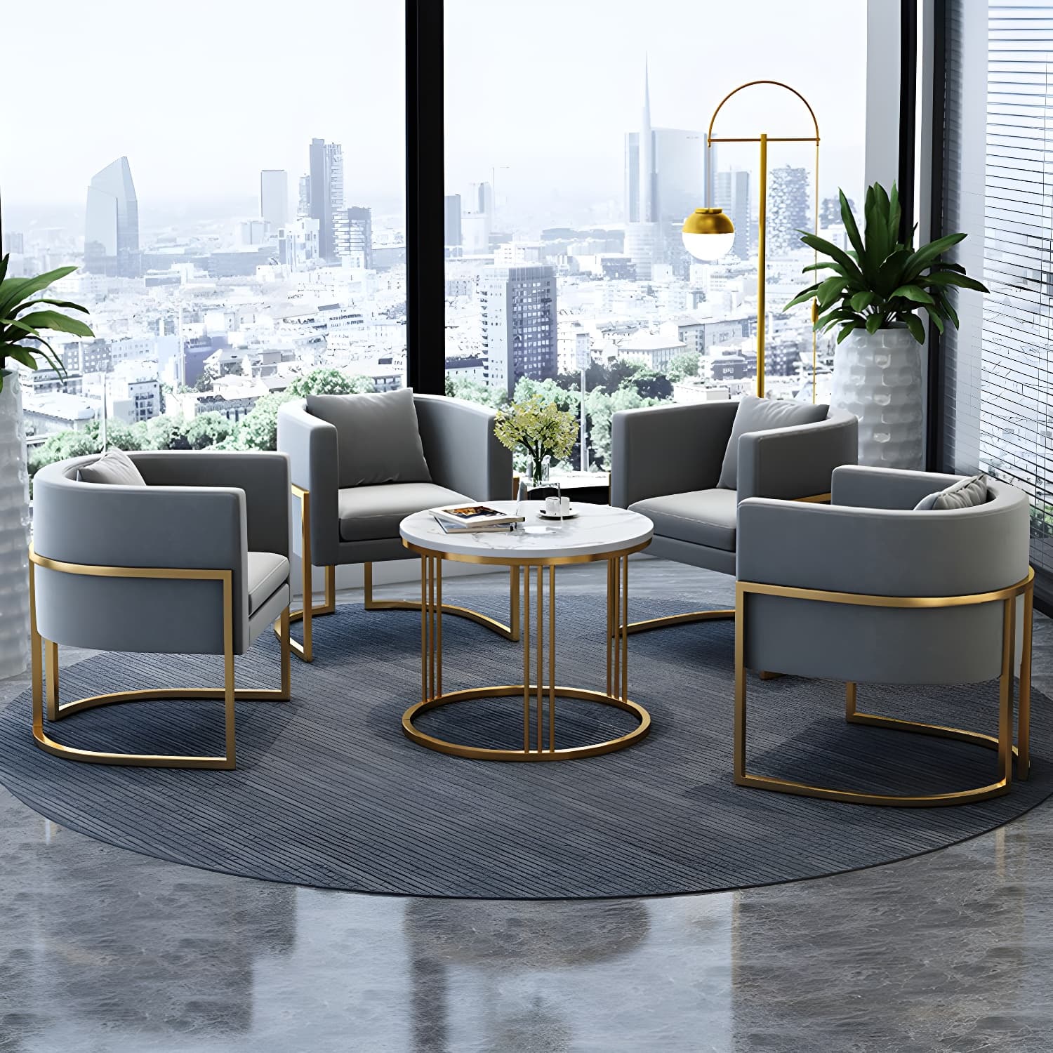 Parsons Arm Chair Leather Indoor Dining Chair with Gold Frame thumbnail 10
