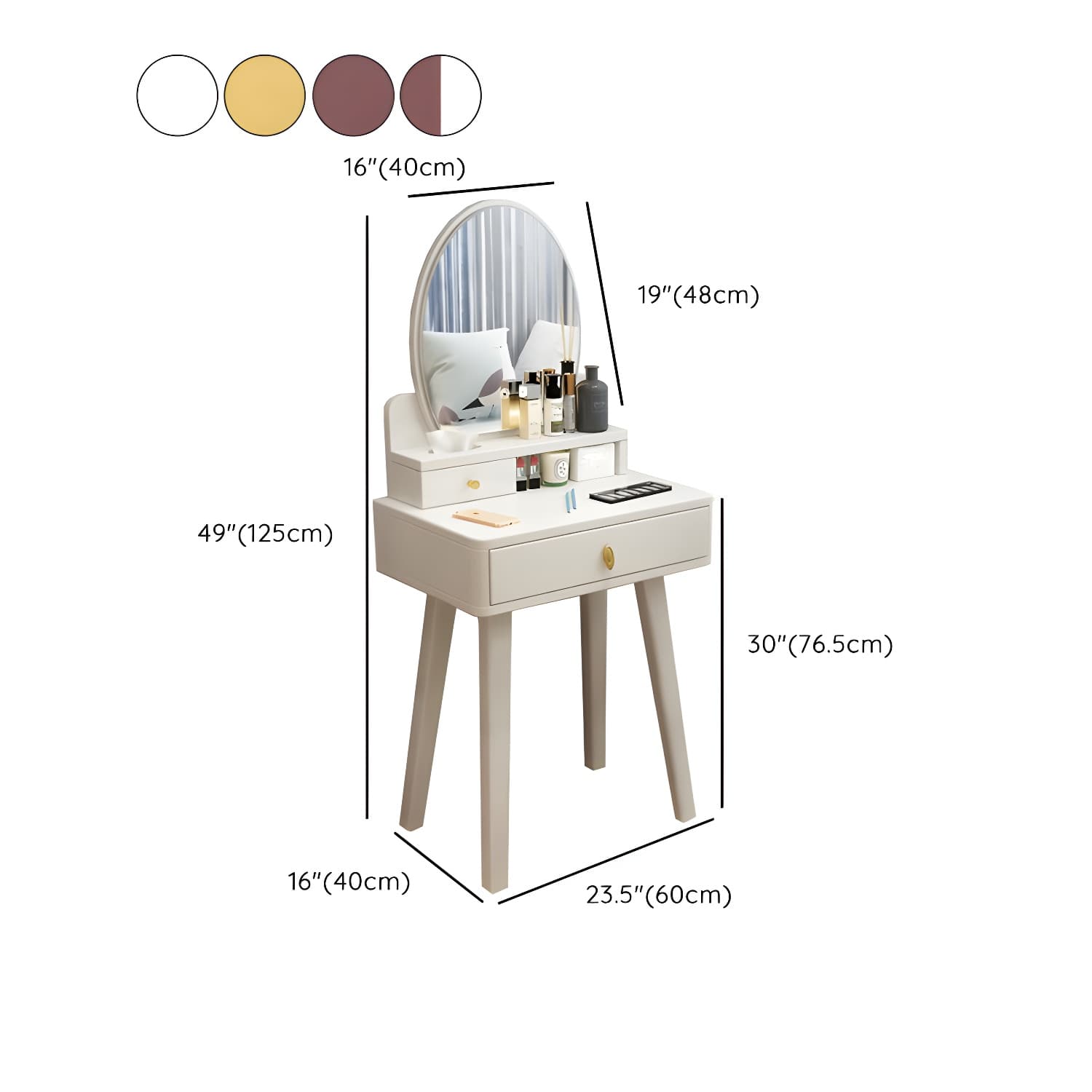 Modern Wood Makeup Vanity with Drawers, Mirror & Upholstered Chair thumbnail 18
