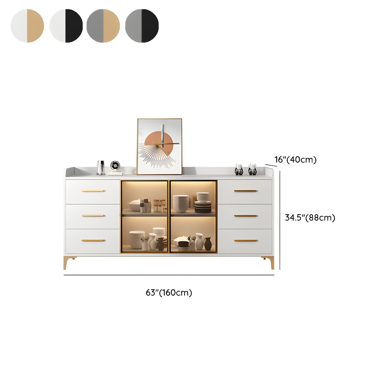 Glamorous Wood Buffet Sideboard with Glass Doors and Open Storage thumbnail 15