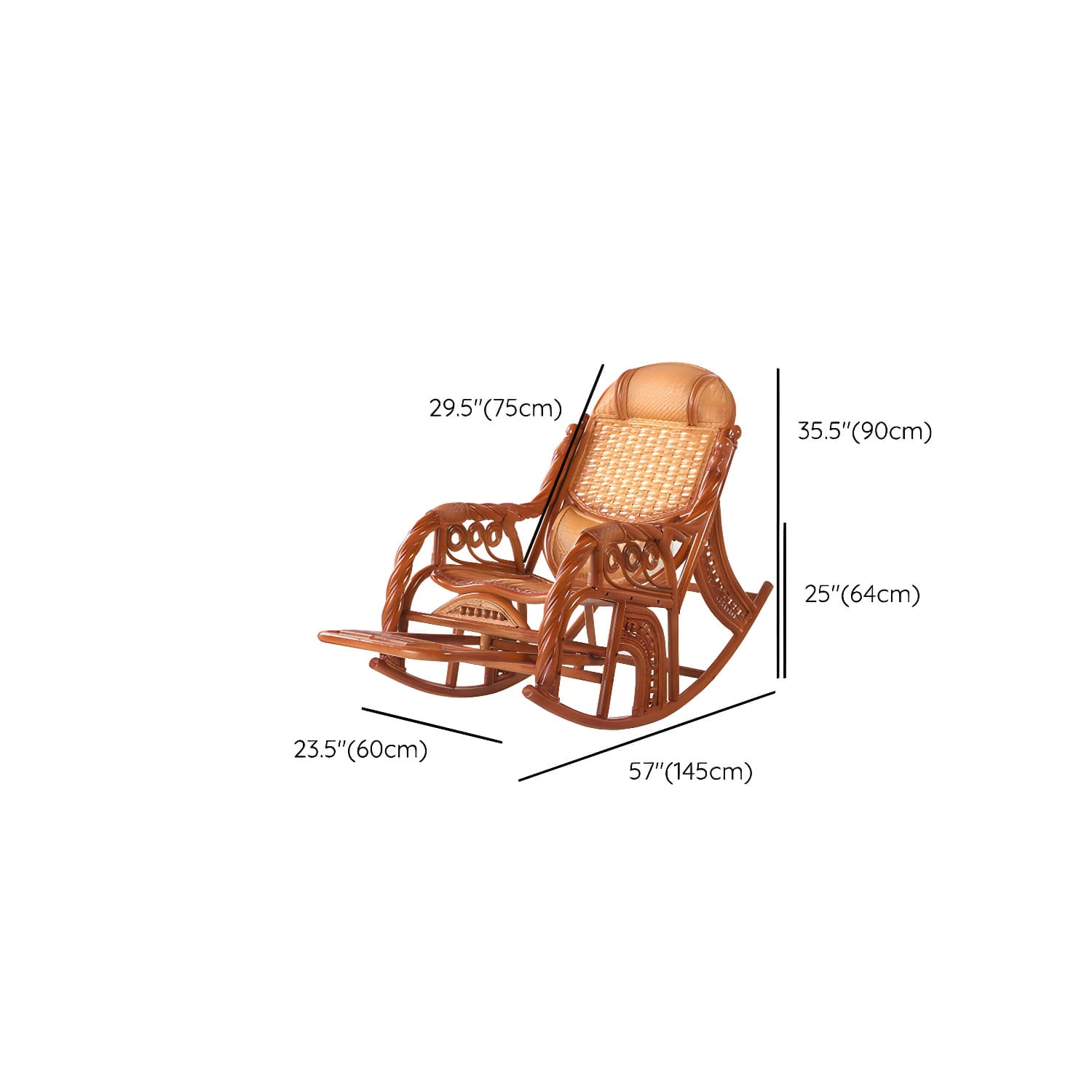 Traditional Rocking Chair Rattan Solid Color Spindle Backrest Indoor Rocking Chair thumbnail 20